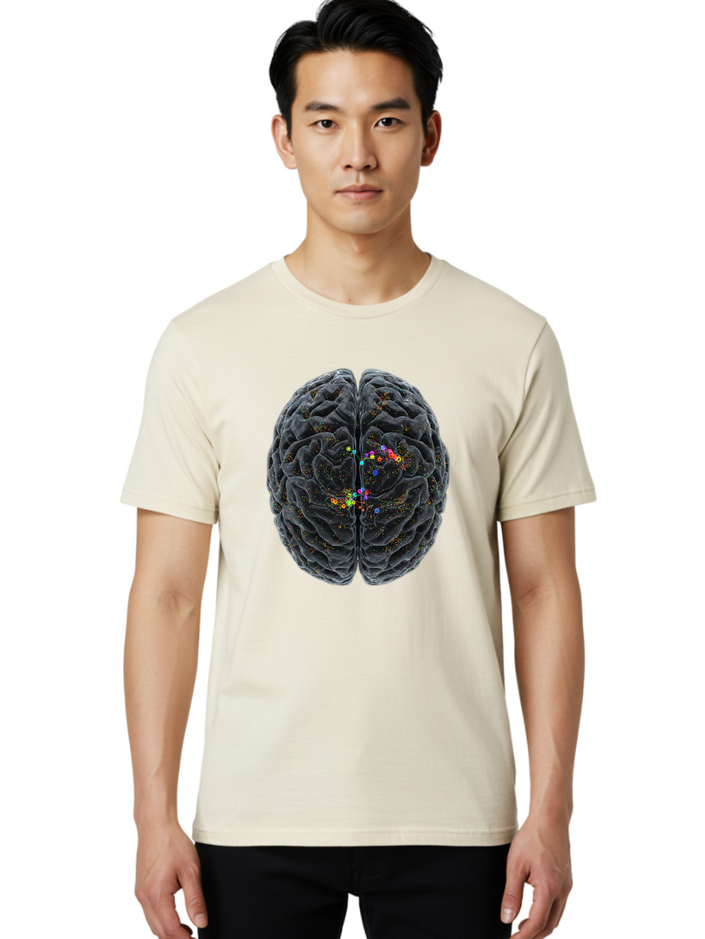 Human-Brain-2 Men'S Graphic Tee, 100% Cotton, Comfortable Casual Summer Wear, Machine Washable, Human Brain Anatomy, Neural Connections, Brain Function, Neuroscience, Cognitive Processes, Colorful Neurons, Synapses, Brain Activity, Baa840