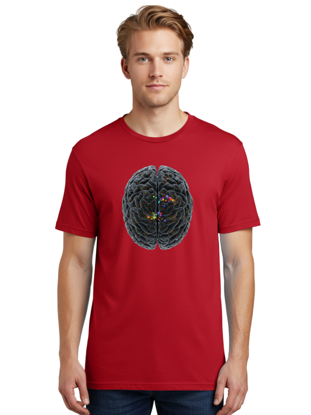 Human-Brain-2 Men'S Graphic Tee, 100% Cotton, Comfortable Casual Summer Wear, Machine Washable, Human Brain Anatomy, Neural Connections, Brain Function, Neuroscience, Cognitive Processes, Colorful Neurons, Synapses, Brain Activity, Baa840