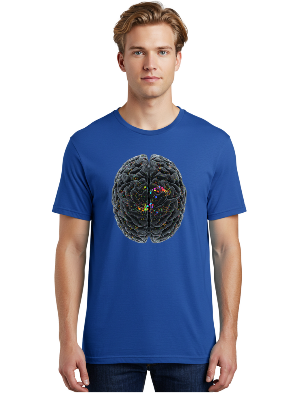 Human-Brain-2 Men'S Graphic Tee, 100% Cotton, Comfortable Casual Summer Wear, Machine Washable, Human Brain Anatomy, Neural Connections, Brain Function, Neuroscience, Cognitive Processes, Colorful Neurons, Synapses, Brain Activity, Baa840