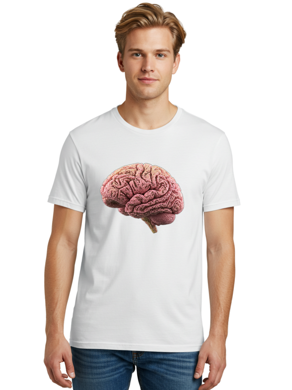 Human-Brain-5 Men'S Graphic Tee, 100% Cotton, Comfortable Casual Summer Wear, Machine Washable, Human Brain Anatomy, Brain Structure, Cerebral Cortex, Neuroscience, Cognitive Function, Medical Illustration, Brain Scan Baa843