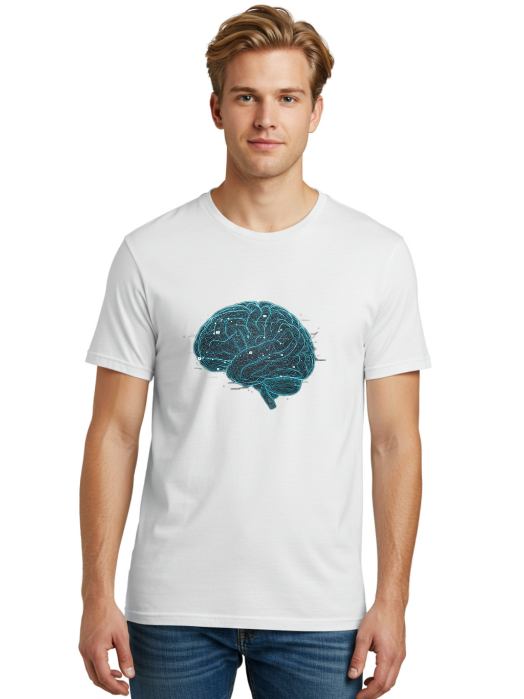 Human-Brain-Circuitry Men'S Graphic Tee, 100% Cotton, Comfortable Casual Summer Wear, Machine Washable, Human Brain, Neural Connections, Circuitry, Brain Function, Neuroscience, Cognitive Thinking, Artificial Intelligence, Futuristic, Baa848