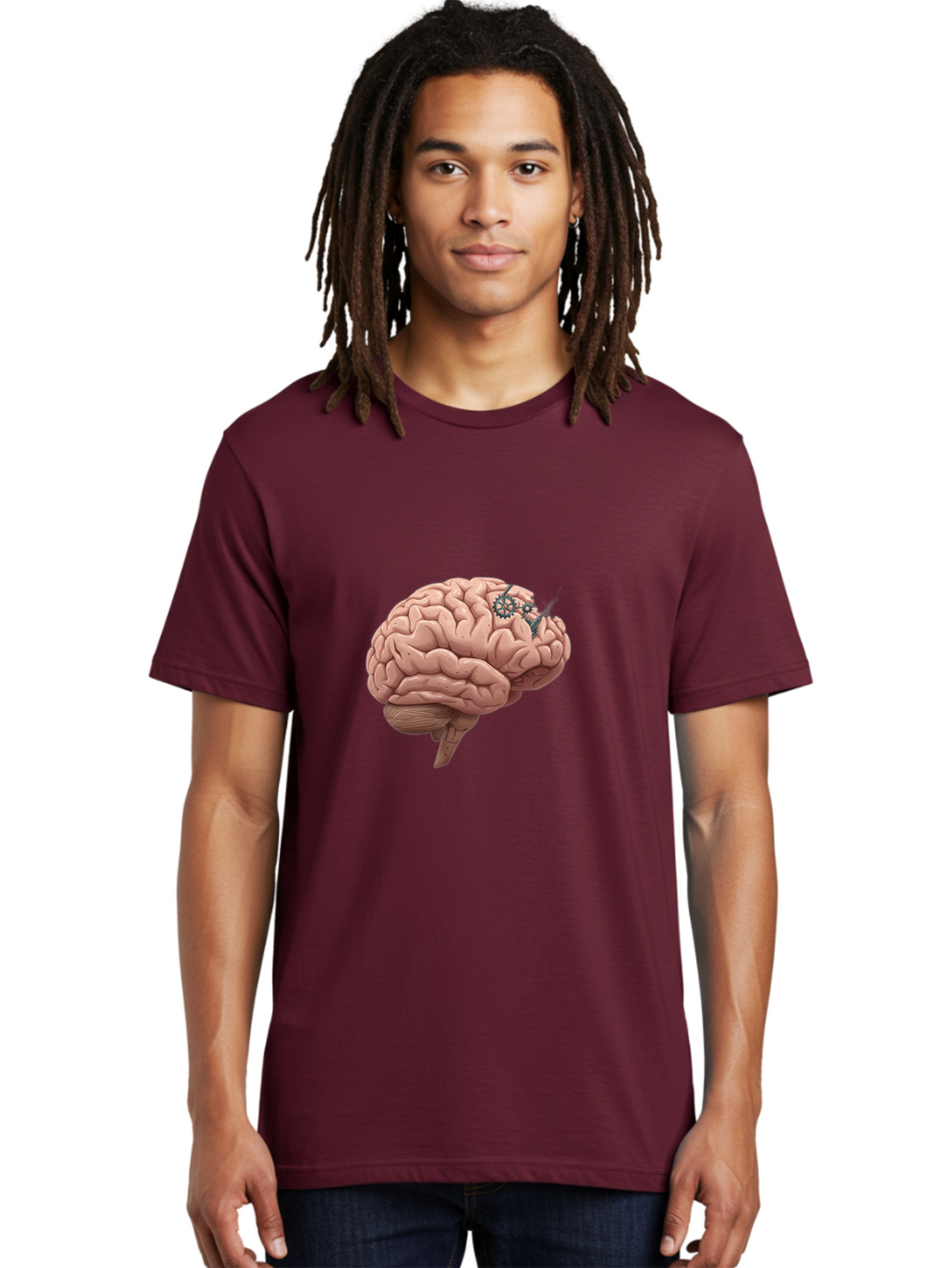 Human-Brain-With-Gears Men'S Graphic Tee, 100% Cotton, Comfortable Casual Summer Wear, Machine Washable, Human Brain, Cognitive Function, Mechanical Gears, Neural Connections, Thinking Process, Innovative Ideas, Brain Activity, Baa849