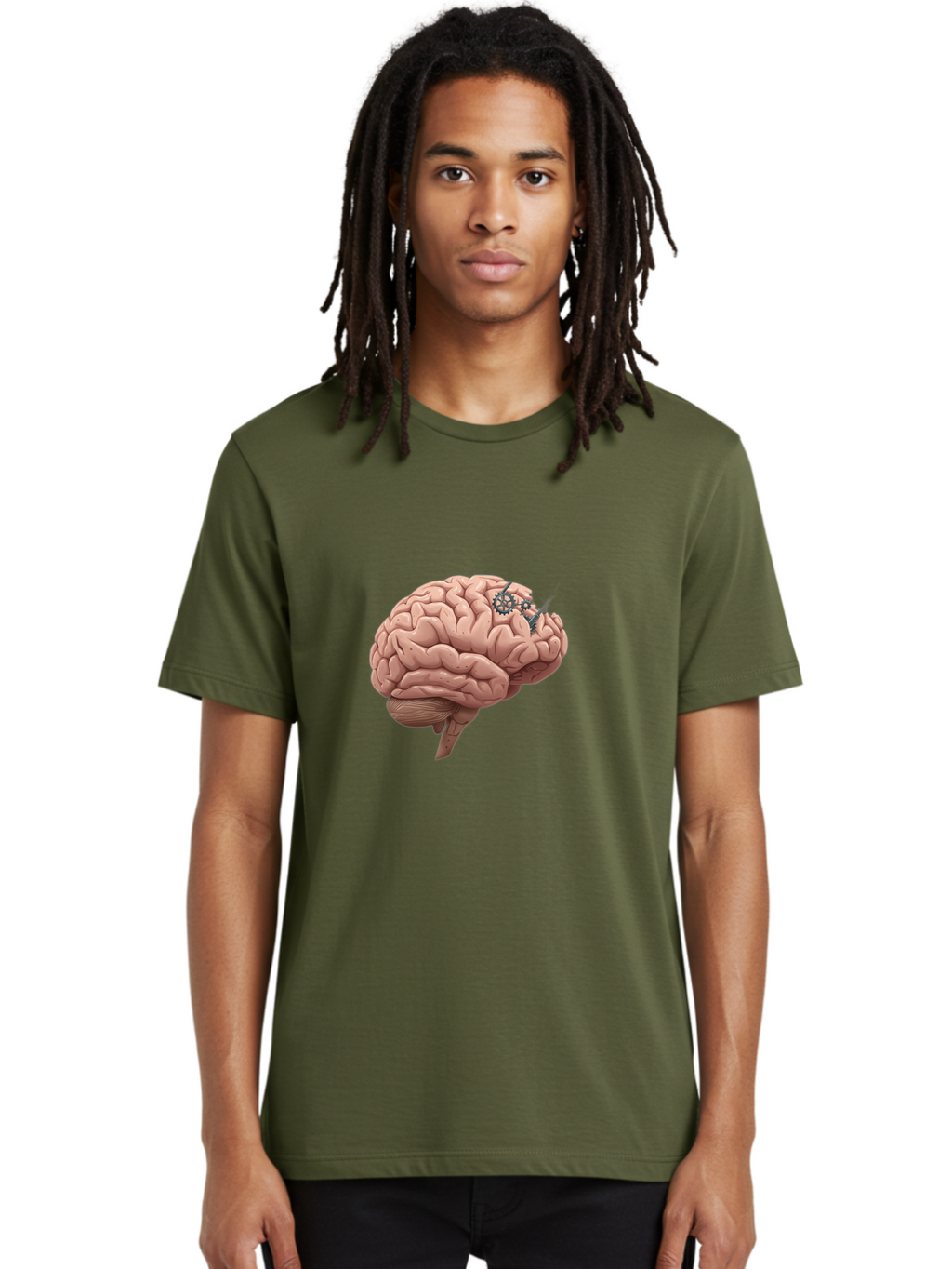 Human-Brain-With-Gears Men'S Graphic Tee, 100% Cotton, Comfortable Casual Summer Wear, Machine Washable, Human Brain, Cognitive Function, Mechanical Gears, Neural Connections, Thinking Process, Innovative Ideas, Brain Activity, Baa849