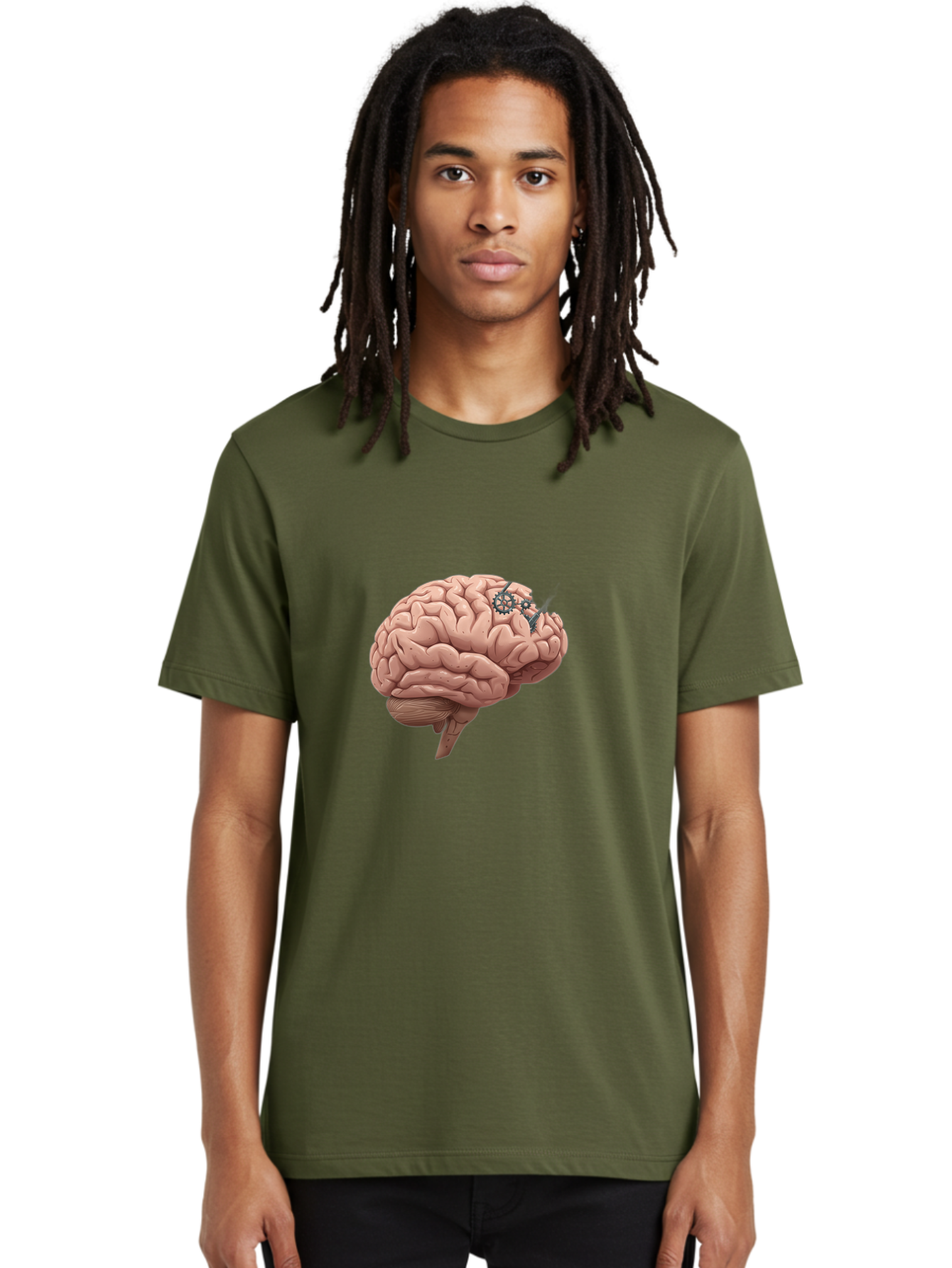 Human-Brain-With-Gears Men'S Graphic Tee, 100% Cotton, Comfortable Casual Summer Wear, Machine Washable, Human Brain, Cognitive Function, Mechanical Gears, Neural Connections, Thinking Process, Innovative Ideas, Brain Activity, Baa849