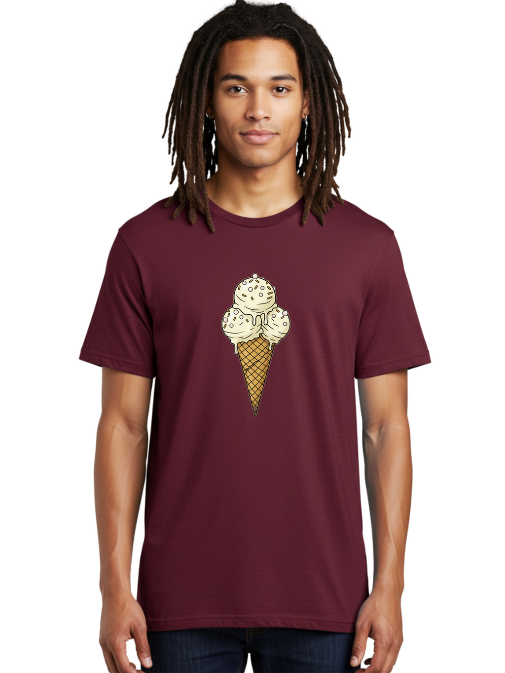 Ice-Cream-Cone-12 Men'S Graphic Tee, 100% Cotton, Comfortable Casual Summer Wear, Machine Washable, Ice Cream Cone, Three Scoops, Melting Ice Cream, Waffle Cone, Sweet Treat, Dessert Illustration, Creamy Texture, Chocolate Chips, Baa857