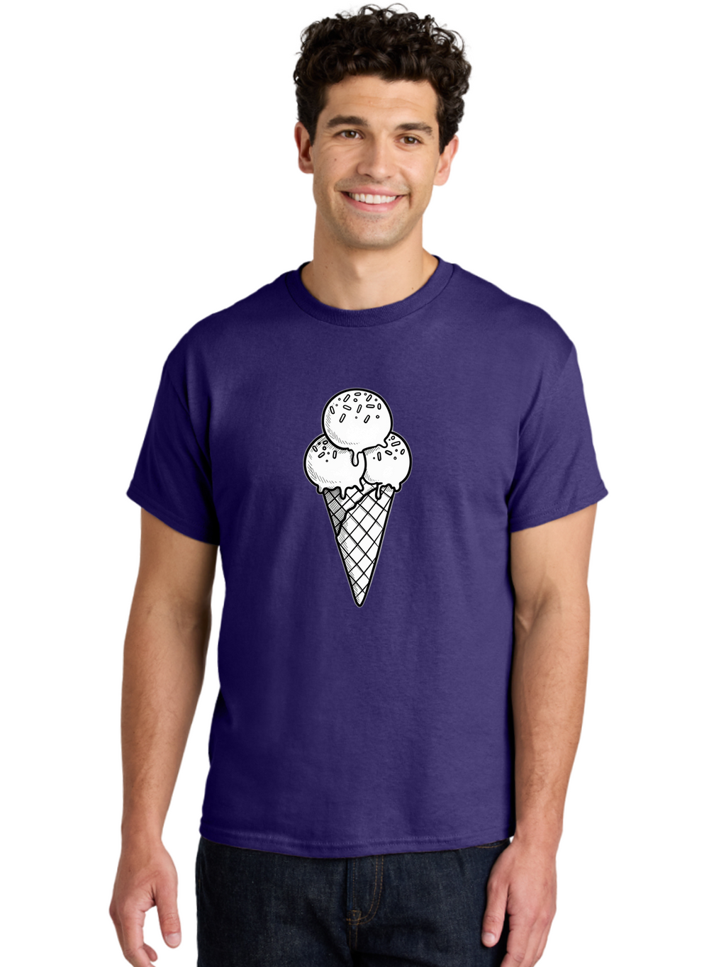 Ice-Cream-Cone-13 Men'S Graphic Tee, 100% Cotton, Comfortable Casual Summer Wear, Machine Washable, Ice Cream Cone, Three Scoops, Melting Ice Cream, Sweet Treats, Dessert Ideas, Ice Cream Lovers, Hand-Drawn Illustration, Sprinkles, Waffle Cone Baa858