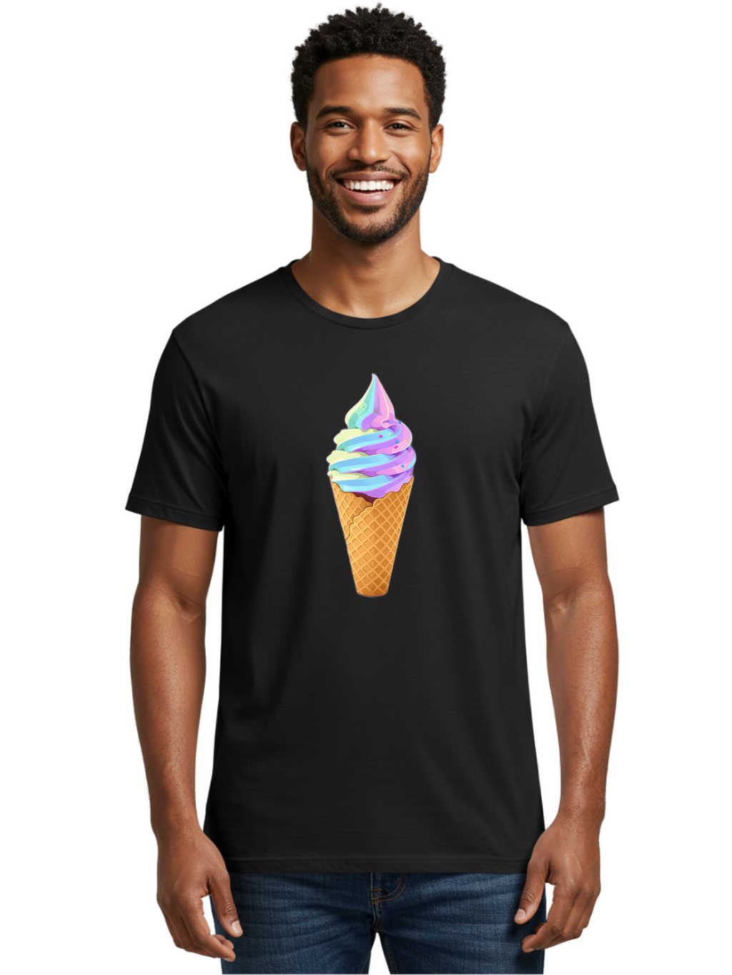 Ice-Cream-Cone-17 Men'S Graphic Tee, 100% Cotton, Comfortable Casual Summer Wear, Machine Washable, Soft Serve Ice Cream, Pastel Colors, Sprinkles, Waffle Cone, Sweet Treats, Dessert, Colorful, Summer Vibes Baa862