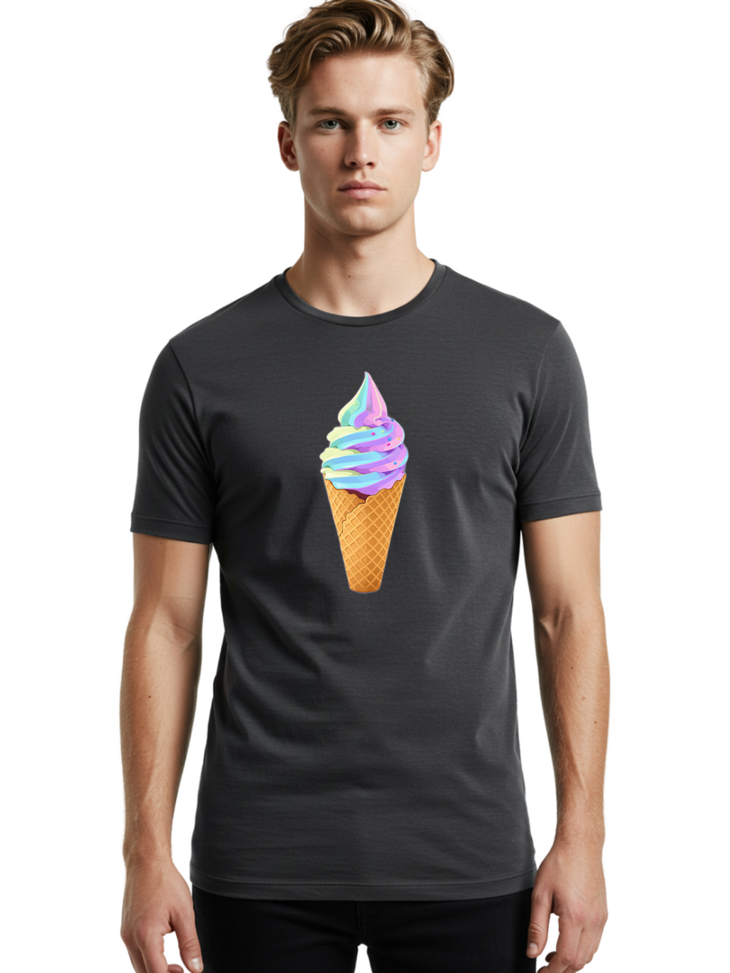 Ice-Cream-Cone-17 Men'S Graphic Tee, 100% Cotton, Comfortable Casual Summer Wear, Machine Washable, Soft Serve Ice Cream, Pastel Colors, Sprinkles, Waffle Cone, Sweet Treats, Dessert, Colorful, Summer Vibes Baa862
