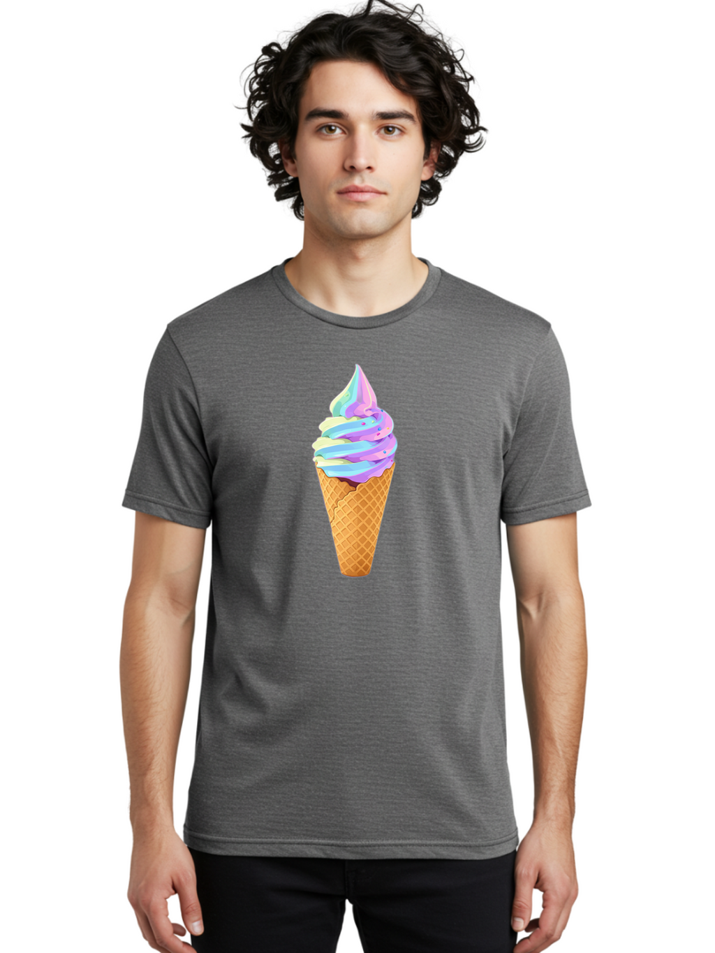 Ice-Cream-Cone-17 Men'S Graphic Tee, 100% Cotton, Comfortable Casual Summer Wear, Machine Washable, Soft Serve Ice Cream, Pastel Colors, Sprinkles, Waffle Cone, Sweet Treats, Dessert, Colorful, Summer Vibes Baa862