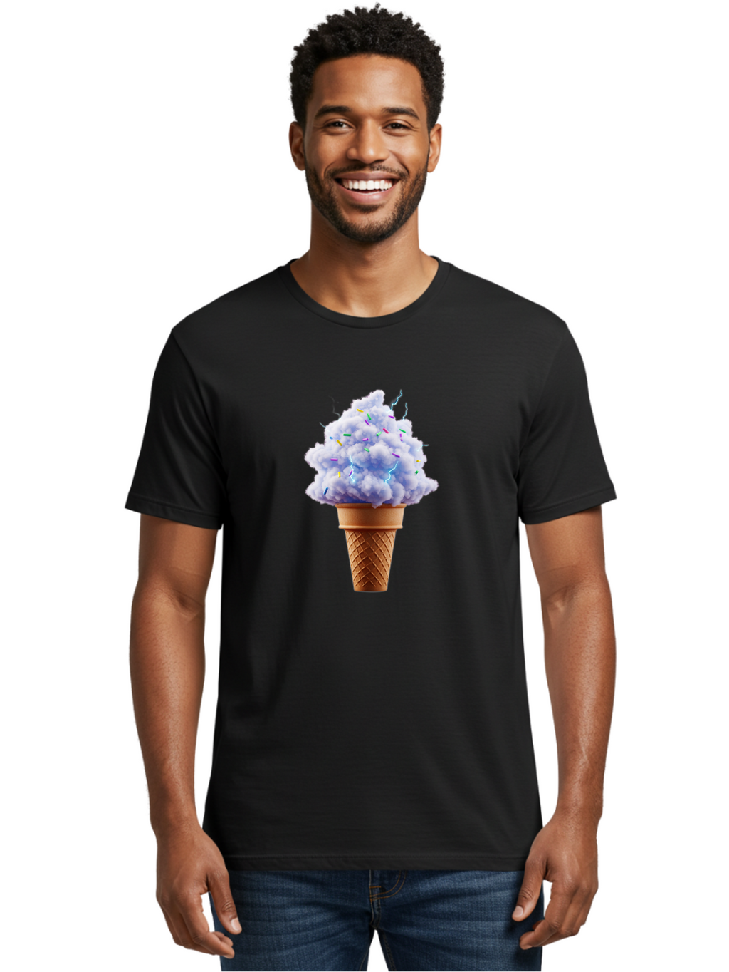 Ice-Cream-Cone-4 Men'S Graphic Tee, 100% Cotton, Comfortable Casual Summer Wear, Machine Washable, Ice Cream Cone, Pastel Colors, Colorful Sprinkles, Fluffy Texture, Sweet Treat, Desserts, Summer Fun, Ice Cream Lover, Creative Food Art Baa865