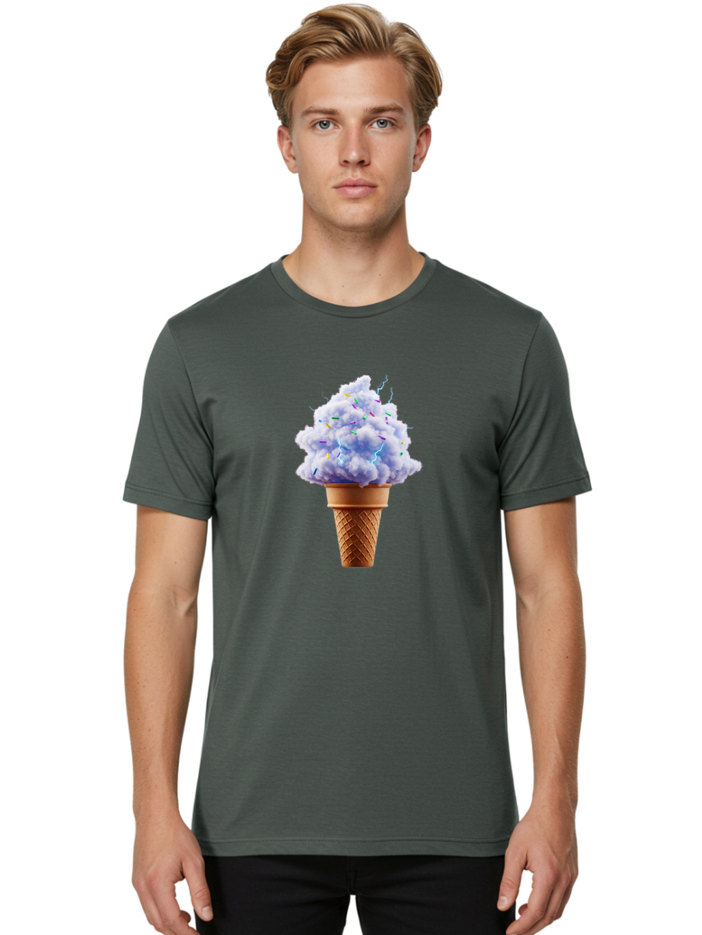Ice-Cream-Cone-4 Men'S Graphic Tee, 100% Cotton, Comfortable Casual Summer Wear, Machine Washable, Ice Cream Cone, Pastel Colors, Colorful Sprinkles, Fluffy Texture, Sweet Treat, Desserts, Summer Fun, Ice Cream Lover, Creative Food Art Baa865