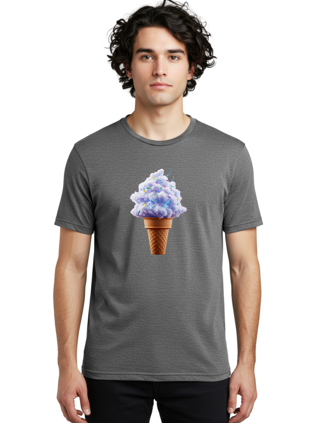 Ice-Cream-Cone-4 Men'S Graphic Tee, 100% Cotton, Comfortable Casual Summer Wear, Machine Washable, Ice Cream Cone, Pastel Colors, Colorful Sprinkles, Fluffy Texture, Sweet Treat, Desserts, Summer Fun, Ice Cream Lover, Creative Food Art Baa865