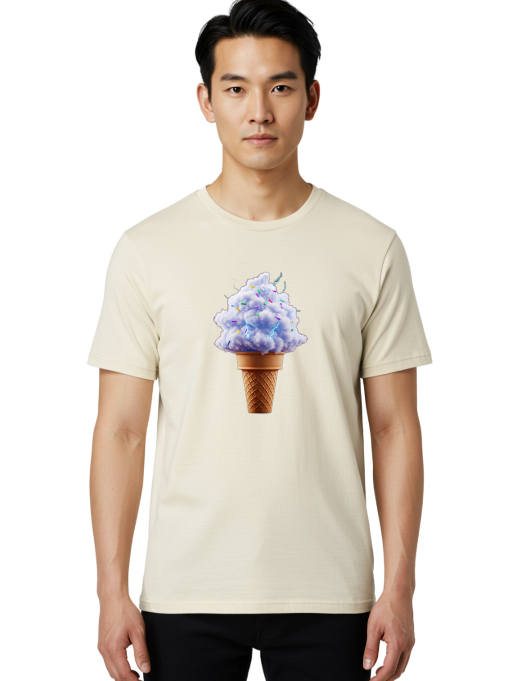 Ice-Cream-Cone-4 Men'S Graphic Tee, 100% Cotton, Comfortable Casual Summer Wear, Machine Washable, Ice Cream Cone, Pastel Colors, Colorful Sprinkles, Fluffy Texture, Sweet Treat, Desserts, Summer Fun, Ice Cream Lover, Creative Food Art Baa865