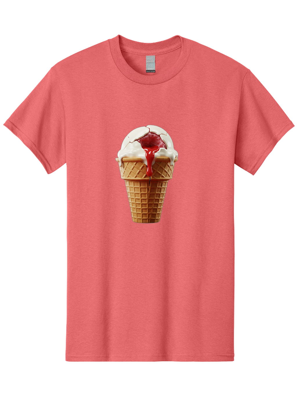 Ice-Cream-Cone-6 Men'S Graphic Tee, 100% Cotton, Comfortable Casual Summer Wear, Machine Washable, Decaying Ice Cream Cone, Cracked Ice Cream, Melting Ice Cream, Red Sauce, White Chocolate, Dessert, Sweet Treats, Yummy, Melting, Dripping, Baa867