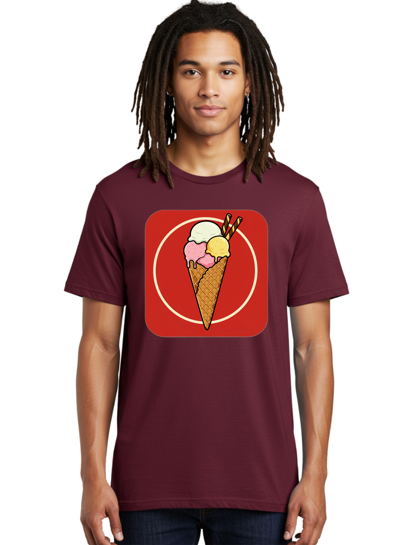 Ice-Cream-Cone-7 Men'S Graphic Tee, 100% Cotton, Comfortable Casual Summer Wear, Machine Washable, Ice Cream Cone, Three Scoops, Waffle Cone, Dessert, Sweet Treats, Colorful Illustration, Ice Cream Lovers, Tasty Delights Baa868
