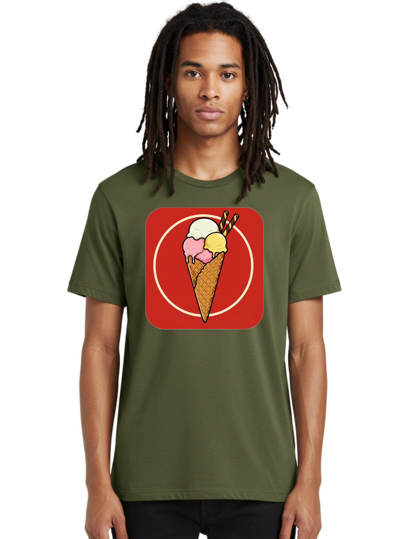 Ice-Cream-Cone-7 Men'S Graphic Tee, 100% Cotton, Comfortable Casual Summer Wear, Machine Washable, Ice Cream Cone, Three Scoops, Waffle Cone, Dessert, Sweet Treats, Colorful Illustration, Ice Cream Lovers, Tasty Delights Baa868