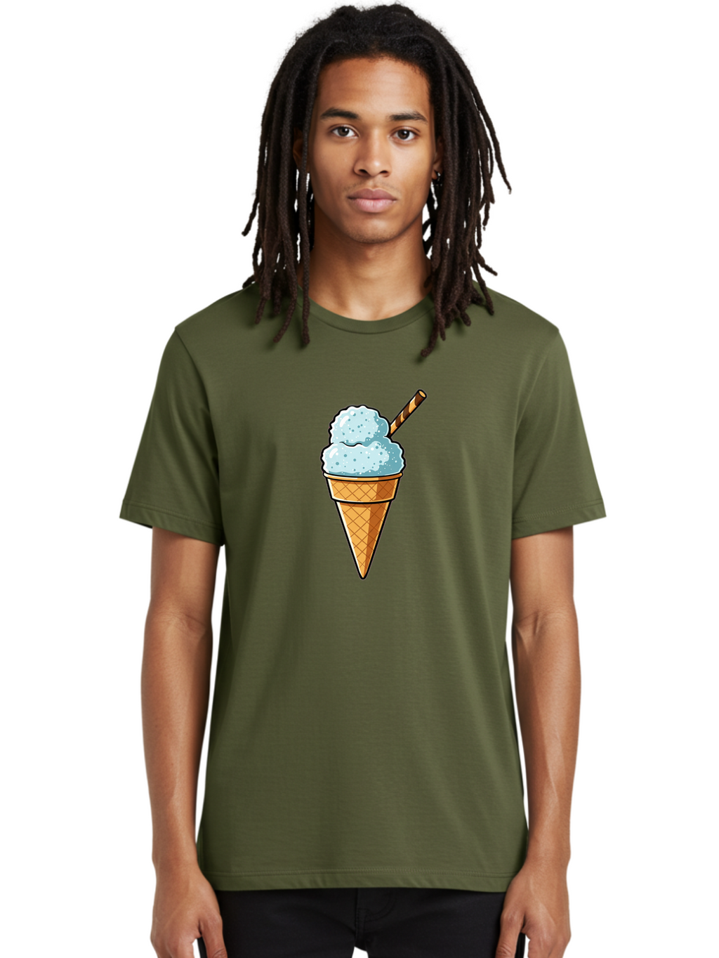 Ice-Cream-Cone-8 Men'S Graphic Tee, 100% Cotton, Comfortable Casual Summer Wear, Machine Washable, Blue Ice Cream, Waffle Cone, Striped Straw, Cartoon Style, Sweet Treat, Frozen Dessert, Summer Snack, Ice Cream Lover Baa869