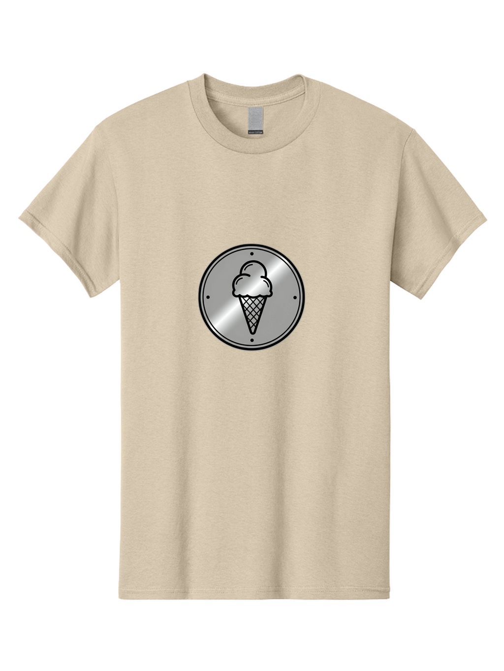 Ice-Cream-Cone-Icon Men'S Graphic Tee, 100% Cotton, Comfortable Casual Summer Wear, Machine Washable, Ice Cream Cone, Sweet Treat, Dessert Icon, Frozen Yogurt, Creamy Texture, Black Outline, Silver Badge, Modern Design, Simple Illustration Baa873