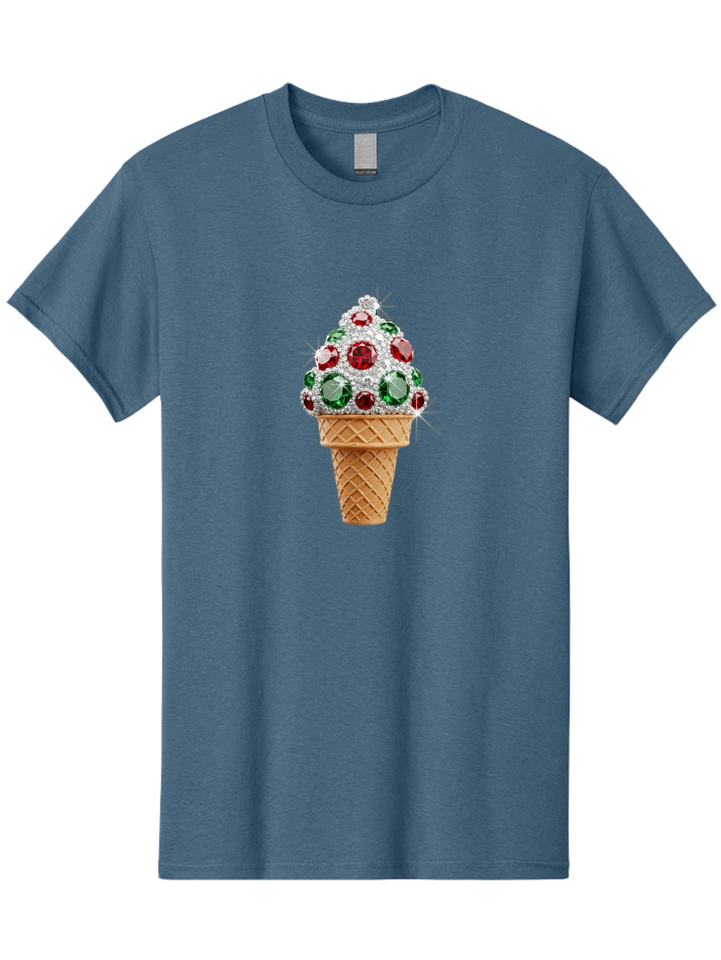 Ice-Cream-Cone-With-Jewels Men'S Graphic Tee, 100% Cotton, Comfortable Casual Summer Wear, Machine Washable, Ice Cream Cone, Diamond Encrusted, Precious Gems, Red And Green Jewels, Luxurious Dessert, Sweet Treat, Diamond Ice Cream, Baa874