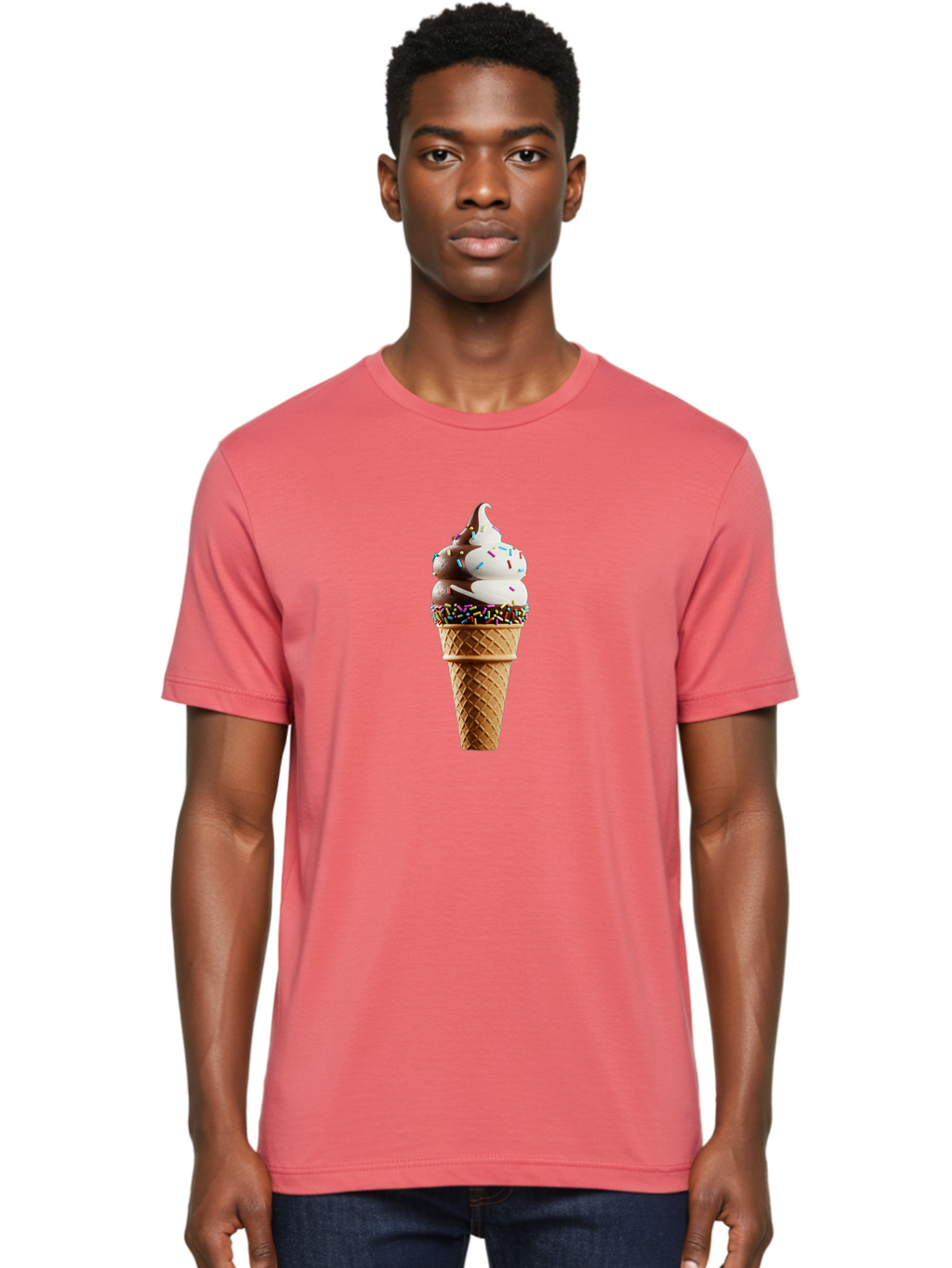 Ice-Cream-Cone Men'S Graphic Tee, 100% Cotton, Comfortable Casual Summer Wear, Machine Washable, Ice Cream Cone, Chocolate And Vanilla Swirl, Rainbow Sprinkles, Sweet Treat, Dessert Delight, Colorful Ice Cream, Tasty Cone, Fun Dessert, Baa875