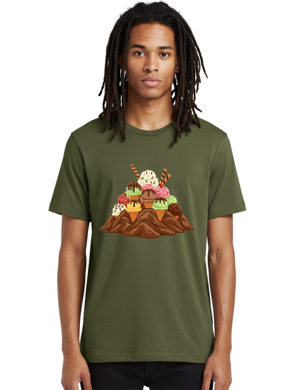 Ice-Cream-Cones Men'S Graphic Tee, 100% Cotton, Comfortable Casual Summer Wear, Machine Washable, Ice Cream Cones, Chocolate Sauce, Sprinkles, Waffle Cones, Colorful Ice Cream, Sweet Treats, Dessert Delights, Tasty Ice Cream, Dessert Art, Baa877