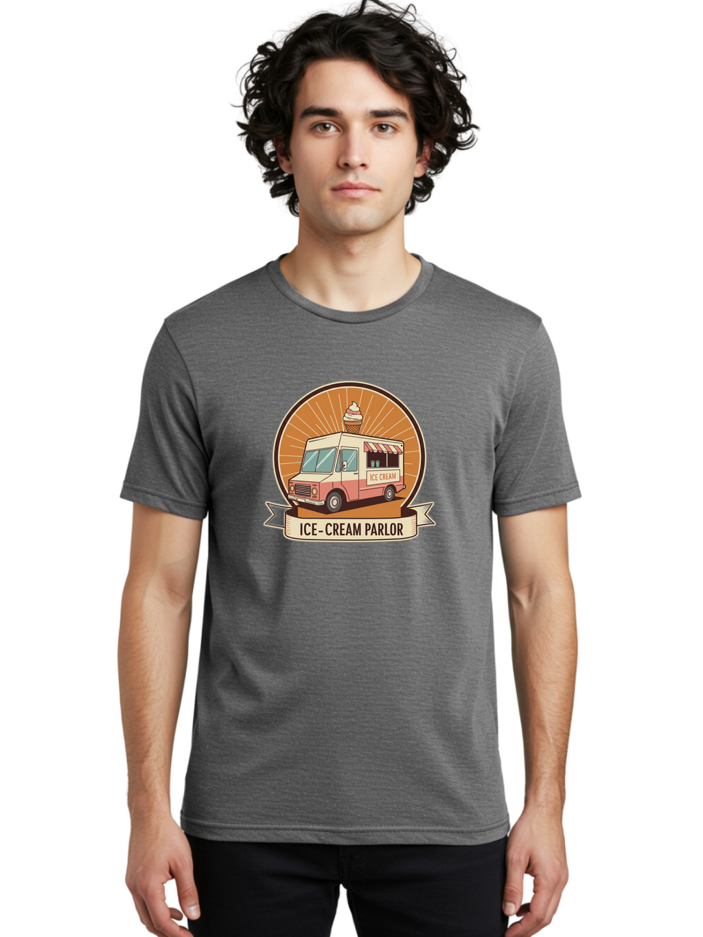 Ice-Cream-Parlor Men'S Graphic Tee, 100% Cotton, Comfortable Casual Summer Wear, Machine Washable, Ice Cream Truck, Ice Cream Parlor, Vintage Truck, Sweet Treats, Retro Style, Ice Cream Cone, Dessert Delight, Summertime Fun, Nostalgic Charm Baa878