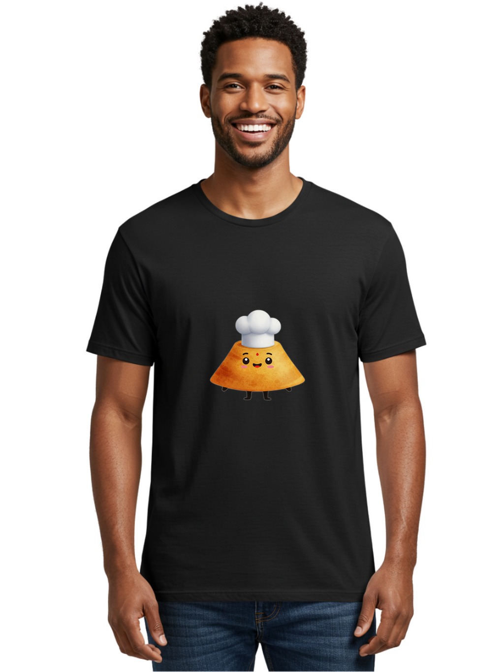 Idli-Character Men'S Graphic Tee, 100% Cotton, Comfortable Casual Summer Wear, Machine Washable, Cartoonish Representation, Sambar Vada Masala, South Indian Cuisine, Cute Character, Chef Hat, Traditional Dish, Vada, South Indian Food Baa880