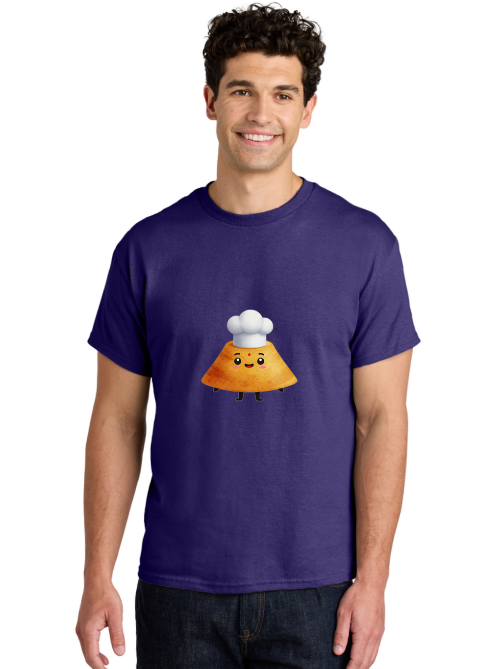 Idli-Character Men'S Graphic Tee, 100% Cotton, Comfortable Casual Summer Wear, Machine Washable, Cartoonish Representation, Sambar Vada Masala, South Indian Cuisine, Cute Character, Chef Hat, Traditional Dish, Vada, South Indian Food Baa880