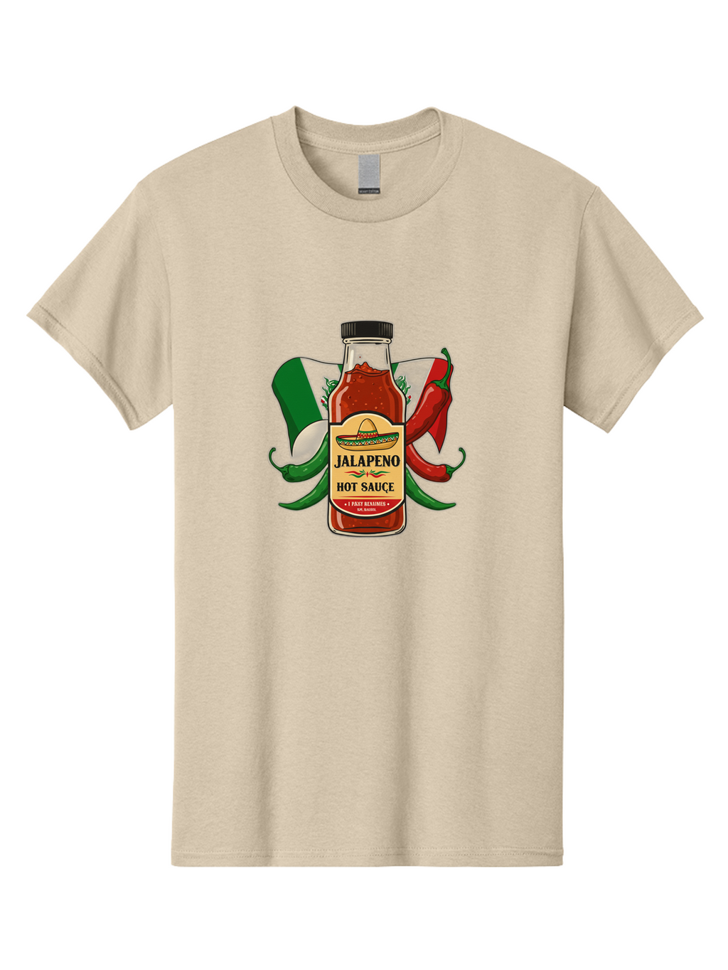 Jalapeno-Hot-Sauce Men'S Graphic Tee, 100% Cotton, Comfortable Casual Summer Wear, Machine Washable, Jalapeno Hot Sauce, Spicy Condiment, Mexican Cuisine, Hot Peppers, Chili Peppers, Jalapeno Peppers, Salsa, Hot Sauce Bottle, Condiment Bottle Baa882