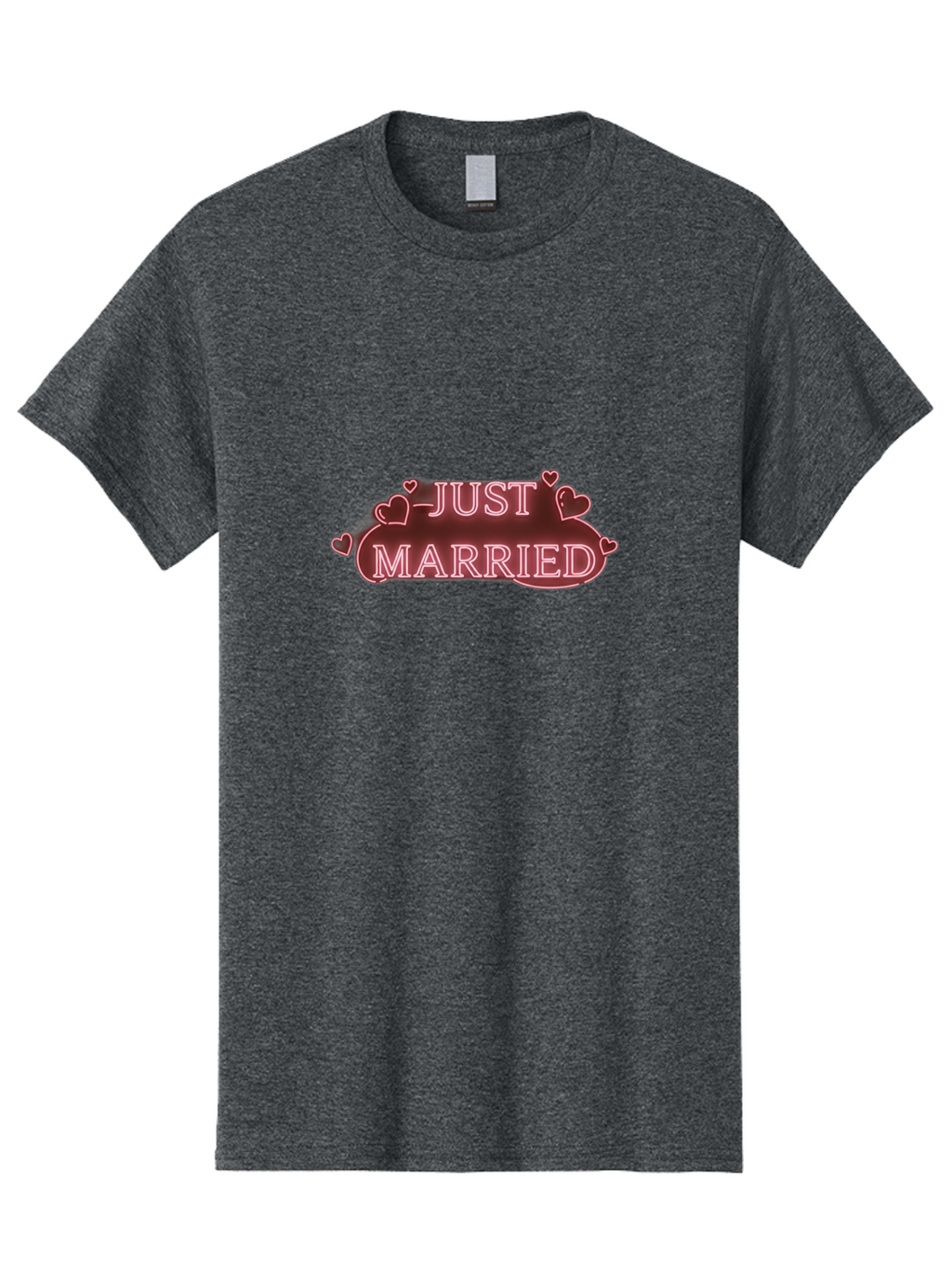 Just-Married-3 Men'S Graphic Tee, 100% Cotton, Comfortable Casual Summer Wear, Machine Washable, Just Married Sign, Wedding Decor, Love Hearts, Pink Neon Lights, Marriage Celebration, Wedding Decoration Ideas, Happy Couple, Baa887