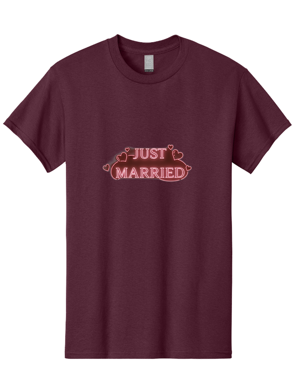 Just-Married-3 Men'S Graphic Tee, 100% Cotton, Comfortable Casual Summer Wear, Machine Washable, Just Married Sign, Wedding Decor, Love Hearts, Pink Neon Lights, Marriage Celebration, Wedding Decoration Ideas, Happy Couple, Baa887
