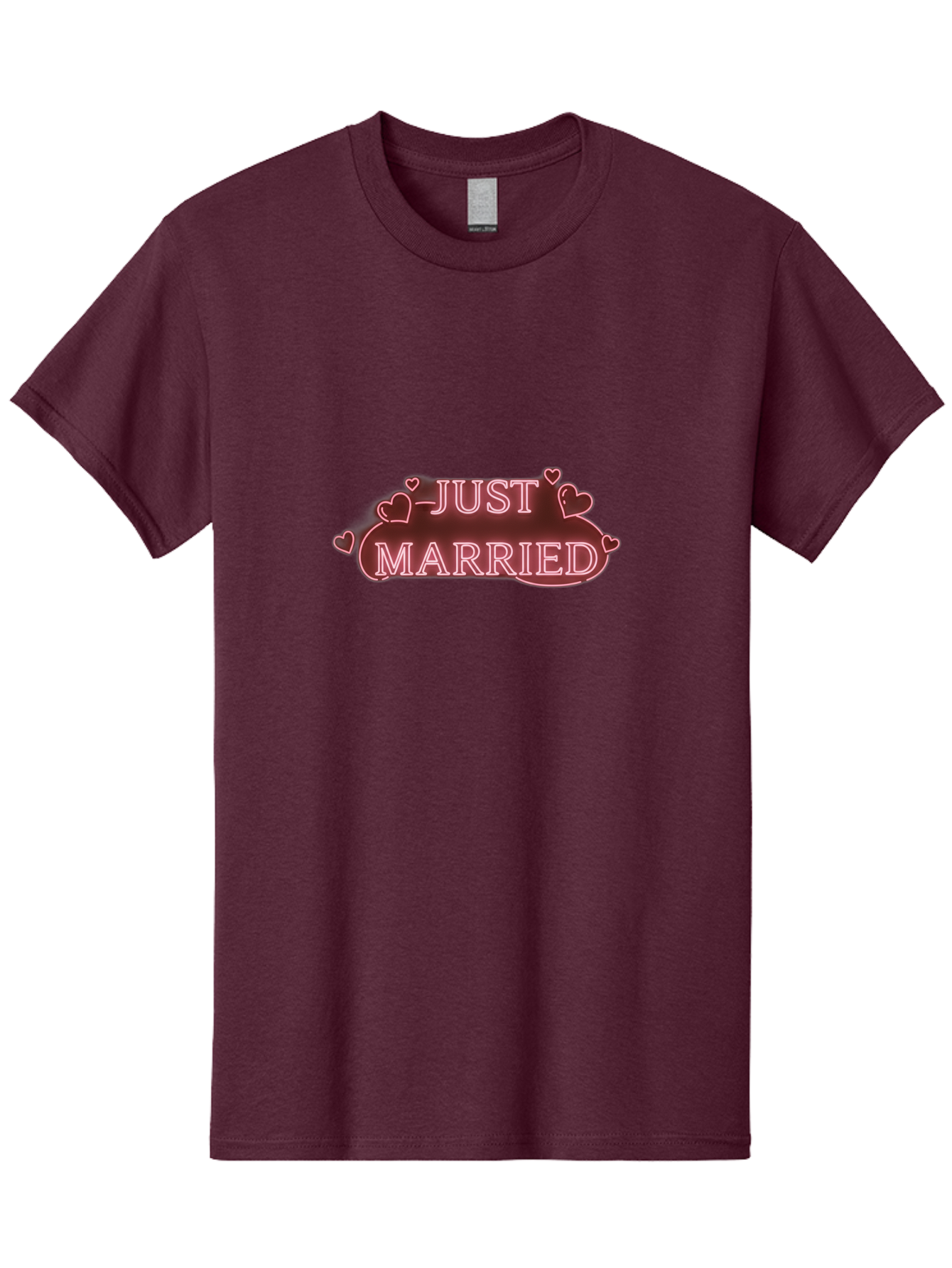 Just-Married-3 Men'S Graphic Tee, 100% Cotton, Comfortable Casual Summer Wear, Machine Washable, Just Married Sign, Wedding Decor, Love Hearts, Pink Neon Lights, Marriage Celebration, Wedding Decoration Ideas, Happy Couple, Baa887