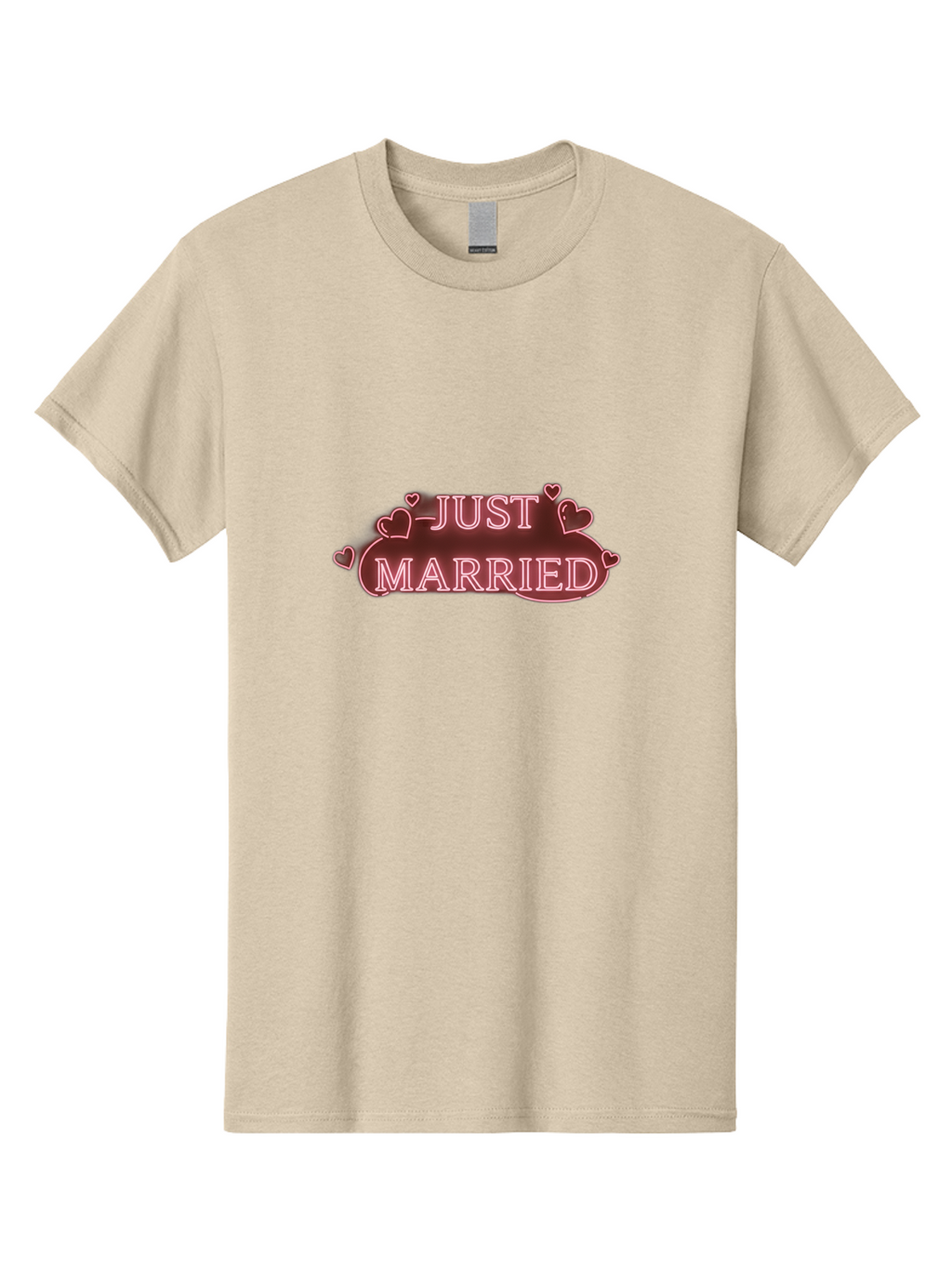 Just-Married-3 Men'S Graphic Tee, 100% Cotton, Comfortable Casual Summer Wear, Machine Washable, Just Married Sign, Wedding Decor, Love Hearts, Pink Neon Lights, Marriage Celebration, Wedding Decoration Ideas, Happy Couple, Baa887