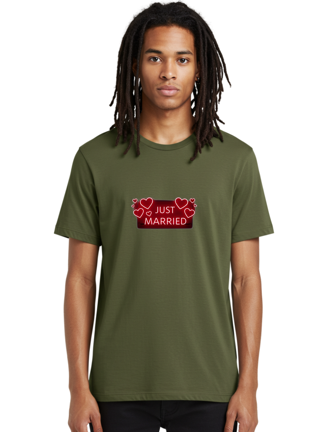 Just-Married-6 Men'S Graphic Tee, 100% Cotton, Comfortable Casual Summer Wear, Machine Washable, Marriage Celebration, Wedding Day, Just Married Sign, Red Hearts, Love Symbol, Valentines Day Gift, Romance, Wedding Decor Baa890