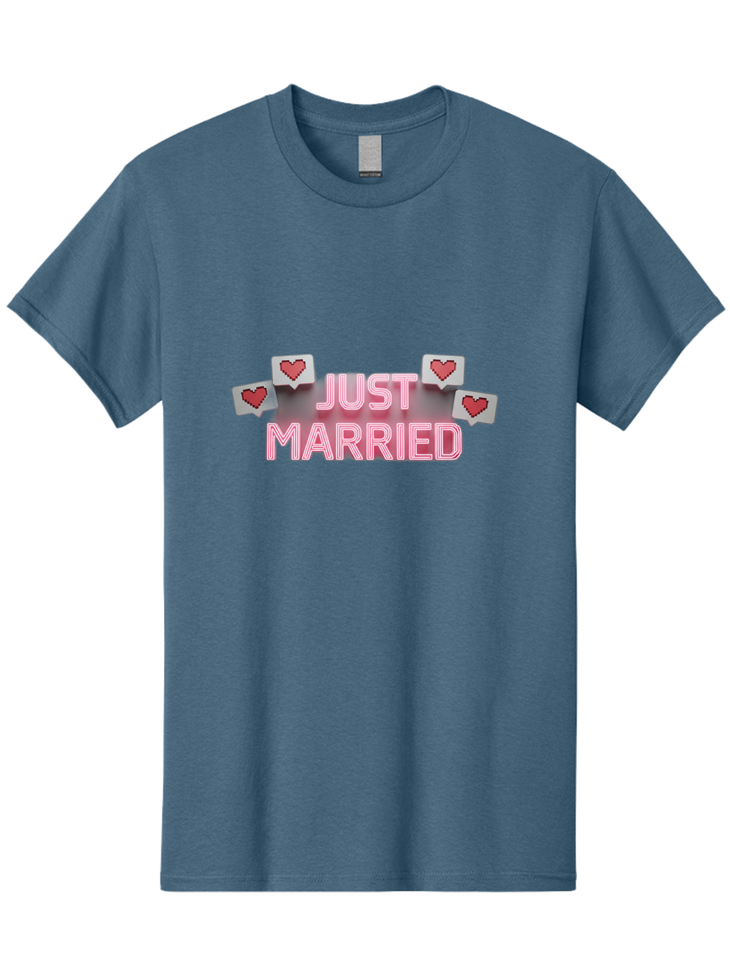 Just-Married-7 Men'S Graphic Tee, 100% Cotton, Comfortable Casual Summer Wear, Machine Washable, Just Married, Love Is In The Air, Heart-Shaped Notifications, Red Hearts, Wedding Celebration, Newlyweds, Marriage Bliss, Love Icons Baa891