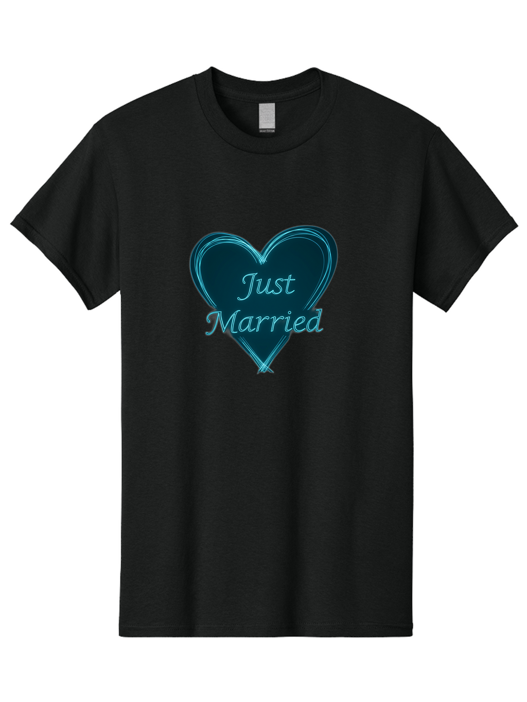 Just-Married-9 Men'S Graphic Tee, 100% Cotton, Comfortable Casual Summer Wear, Machine Washable, Wedding Heart, Love Symbol, Just Married Sign, Blue Heart Graphic, Cursive Text, Newlyweds, Marriage Celebration, Heart Shape Baa893