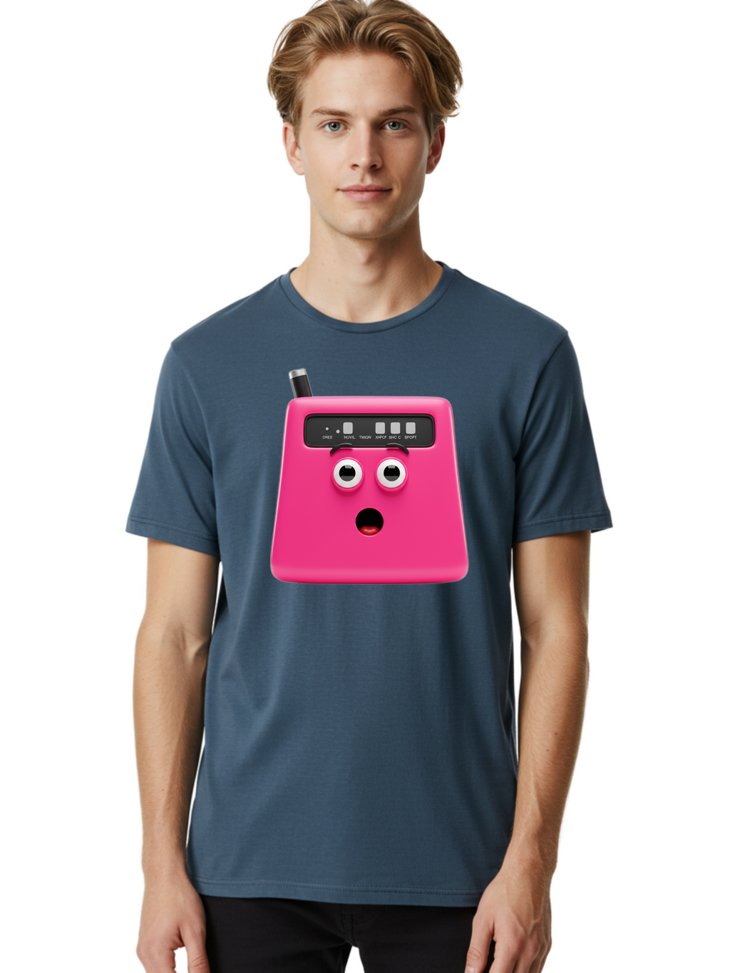 Kandou-Robot Men'S Graphic Tee, 100% Cotton, Comfortable Casual Summer Wear, Machine Washable, Pink Robot, Cute Face, Control Panel, Futuristic, Robotic Eyes, Tech Gadget, Innovative Design, Robotics, Electronic Device, Modern Technology Baa896
