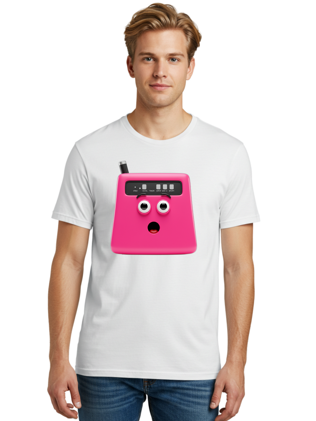 Kandou-Robot Men'S Graphic Tee, 100% Cotton, Comfortable Casual Summer Wear, Machine Washable, Pink Robot, Cute Face, Control Panel, Futuristic, Robotic Eyes, Tech Gadget, Innovative Design, Robotics, Electronic Device, Modern Technology Baa896
