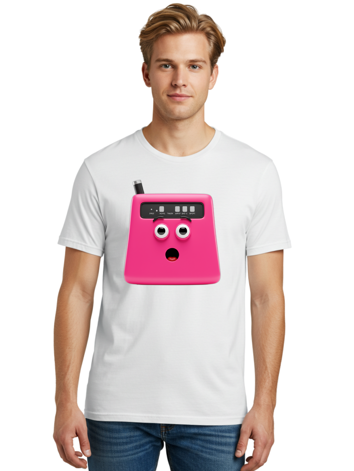 Kandou-Robot Men'S Graphic Tee, 100% Cotton, Comfortable Casual Summer Wear, Machine Washable, Pink Robot, Cute Face, Control Panel, Futuristic, Robotic Eyes, Tech Gadget, Innovative Design, Robotics, Electronic Device, Modern Technology Baa896
