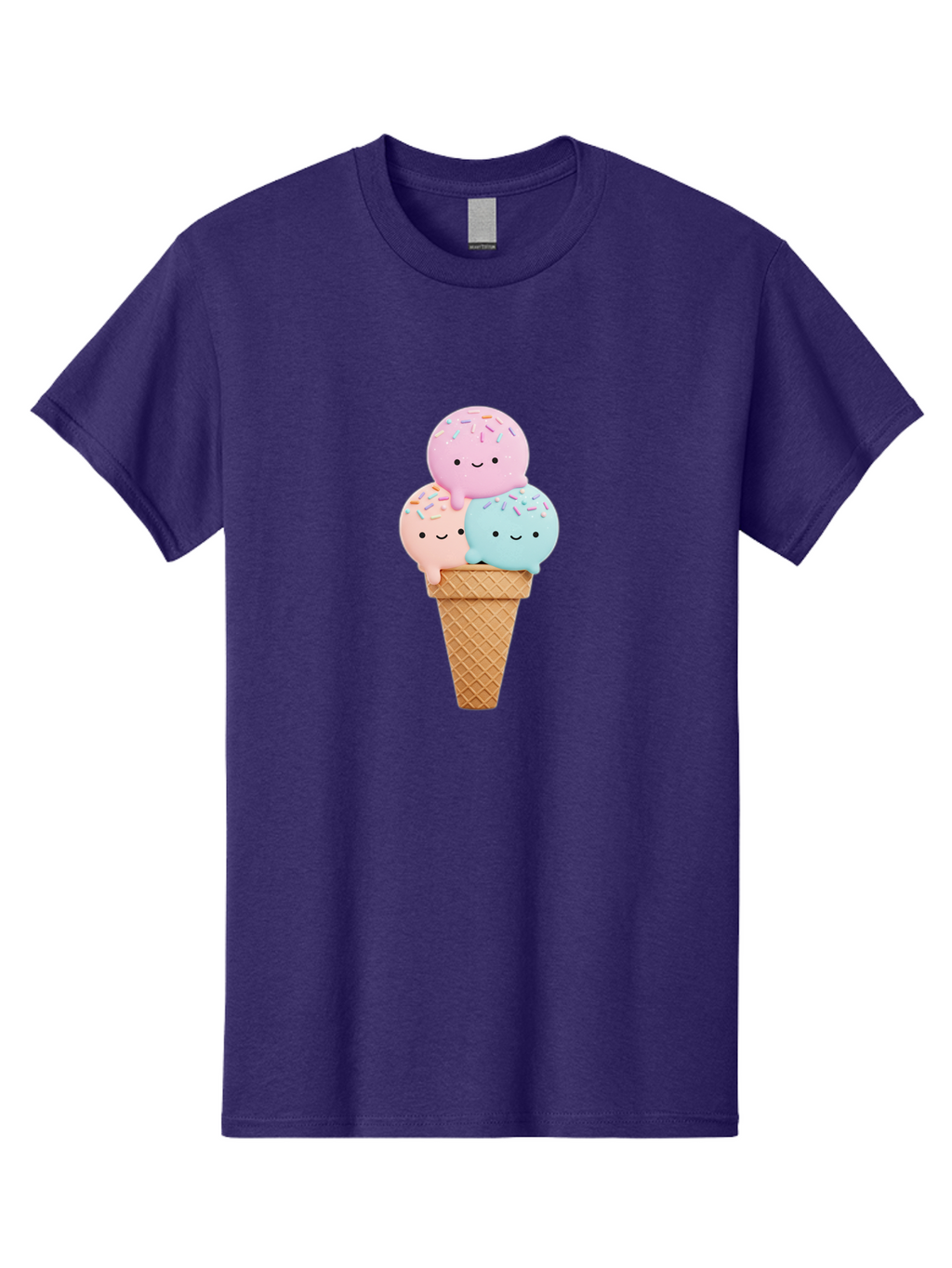 Kawaii-Ice-Cream Men'S Graphic Tee, 100% Cotton, Comfortable Casual Summer Wear, Machine Washable, Ice Cream Cone, Colorful Ice Cream, Cute Cartoon Characters, Pastel Colors, Sprinkles, Smiling Faces, Sweet Treats, Summertime Fun, Baa898