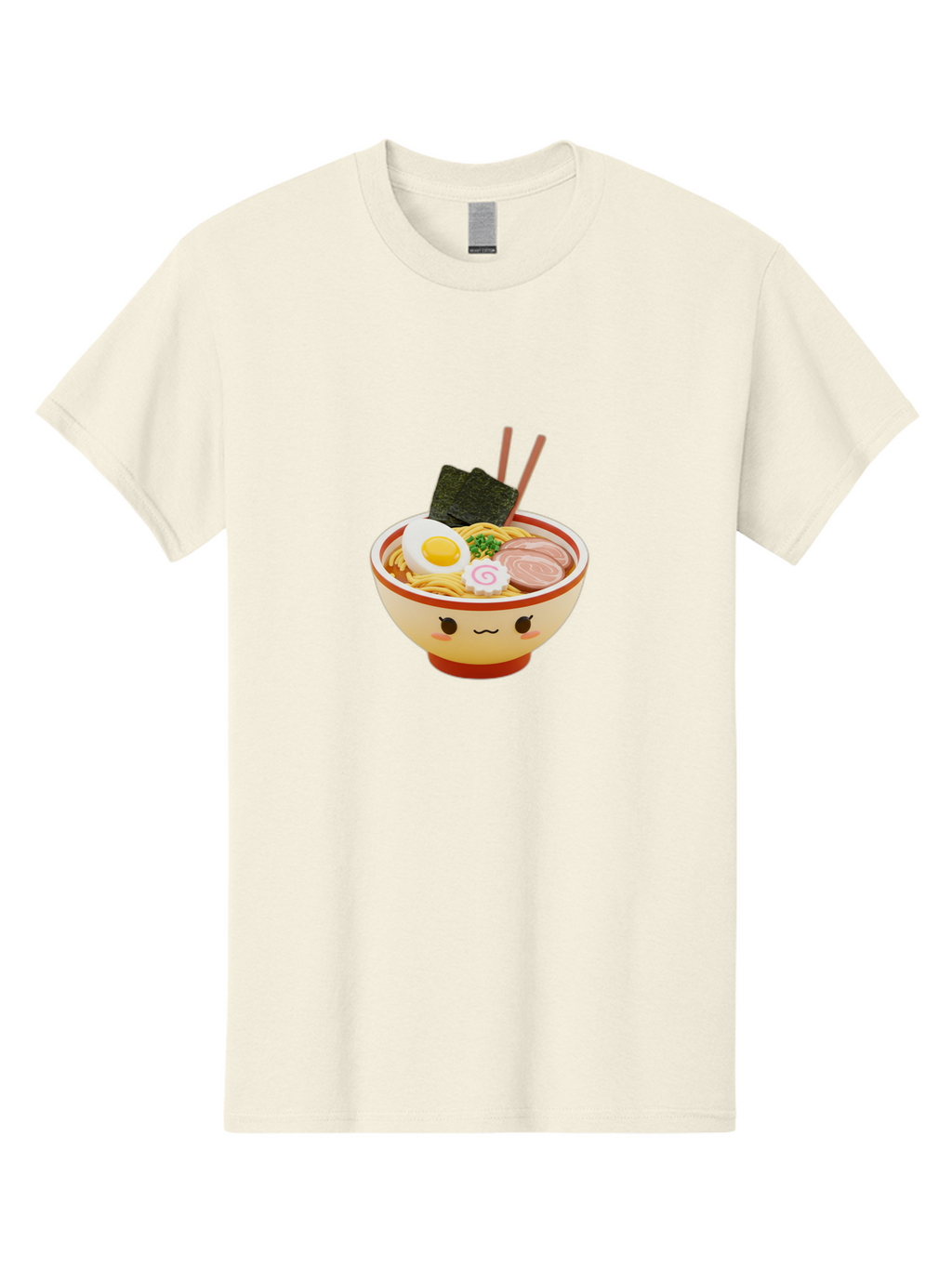 Kawaii-Ramen Men'S Graphic Tee, 100% Cotton, Comfortable Casual Summer Wear, Machine Washable, Cute Ramen Bowl, Cartoon Character, Kawaii Food, Noodle Soup, Boiled Egg, Seaweed, Sliced Pork, Chopsticks, Kawaii Art, Japanese Cuisine, Baa899