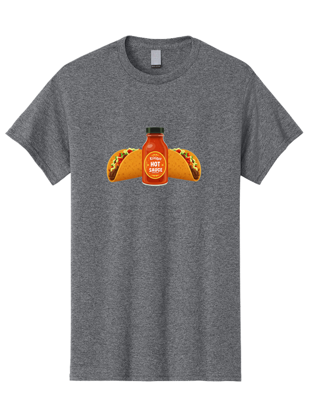 Kligius-Hot-Sauce Men'S Graphic Tee, 100% Cotton, Comfortable Casual Summer Wear, Machine Washable, Hot Sauce Bottle, Kliqius Brand, Tacos With Sauce, Spicy Food, Mexican Cuisine, Condiment, Flavorful Dishes, Foodie Favorites, Savory Delights Baa902