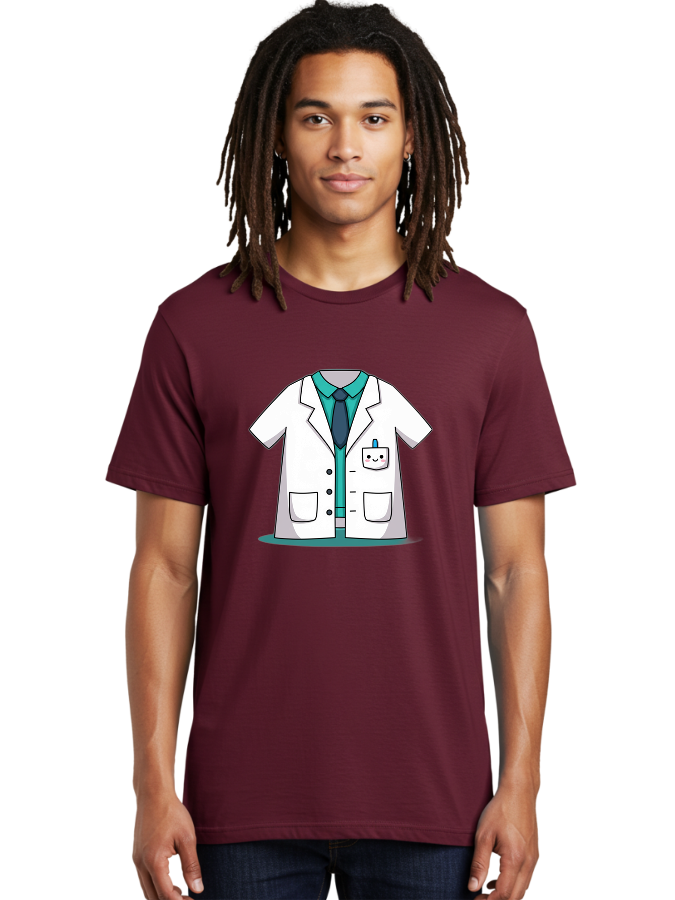 Lab-Coat Men'S Graphic Tee, 100% Cotton, Comfortable Casual Summer Wear, Machine Washable, Lab Coat, Cartoon Style, White Lab Coat, Shirt And Tie Underneath, Pocket Protector, Smiling Face, Medical Professional, Science Illustration, Baa909
