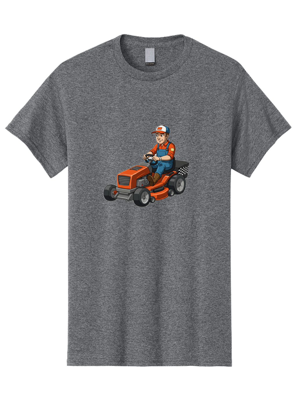 Lawn-Mower-Operator Men'S Graphic Tee, 100% Cotton, Comfortable Casual Summer Wear, Machine Washable, Lawn Mower, Gardening, Landscaping, Outdoor Work, Gardening Tools, Lawn Care, Mower, Orange Lawn Mower, Checkered Bag Baa916