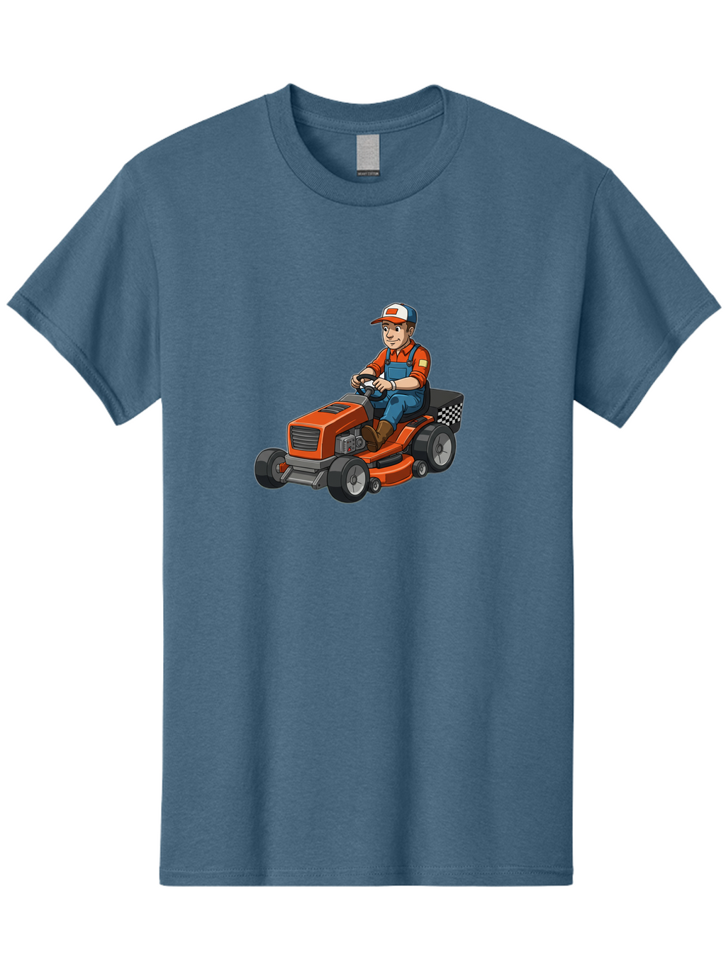 Lawn-Mower-Operator Men'S Graphic Tee, 100% Cotton, Comfortable Casual Summer Wear, Machine Washable, Lawn Mower, Gardening, Landscaping, Outdoor Work, Gardening Tools, Lawn Care, Mower, Orange Lawn Mower, Checkered Bag Baa916