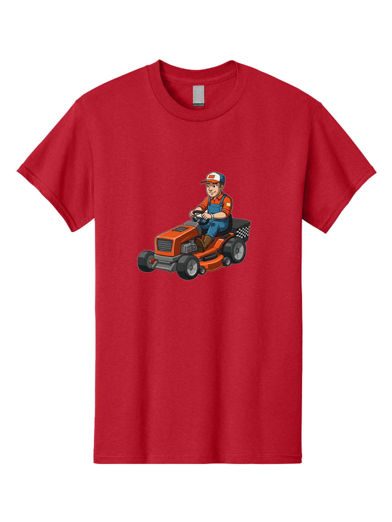 Lawn-Mower-Operator Men'S Graphic Tee, 100% Cotton, Comfortable Casual Summer Wear, Machine Washable, Lawn Mower, Gardening, Landscaping, Outdoor Work, Gardening Tools, Lawn Care, Mower, Orange Lawn Mower, Checkered Bag Baa916