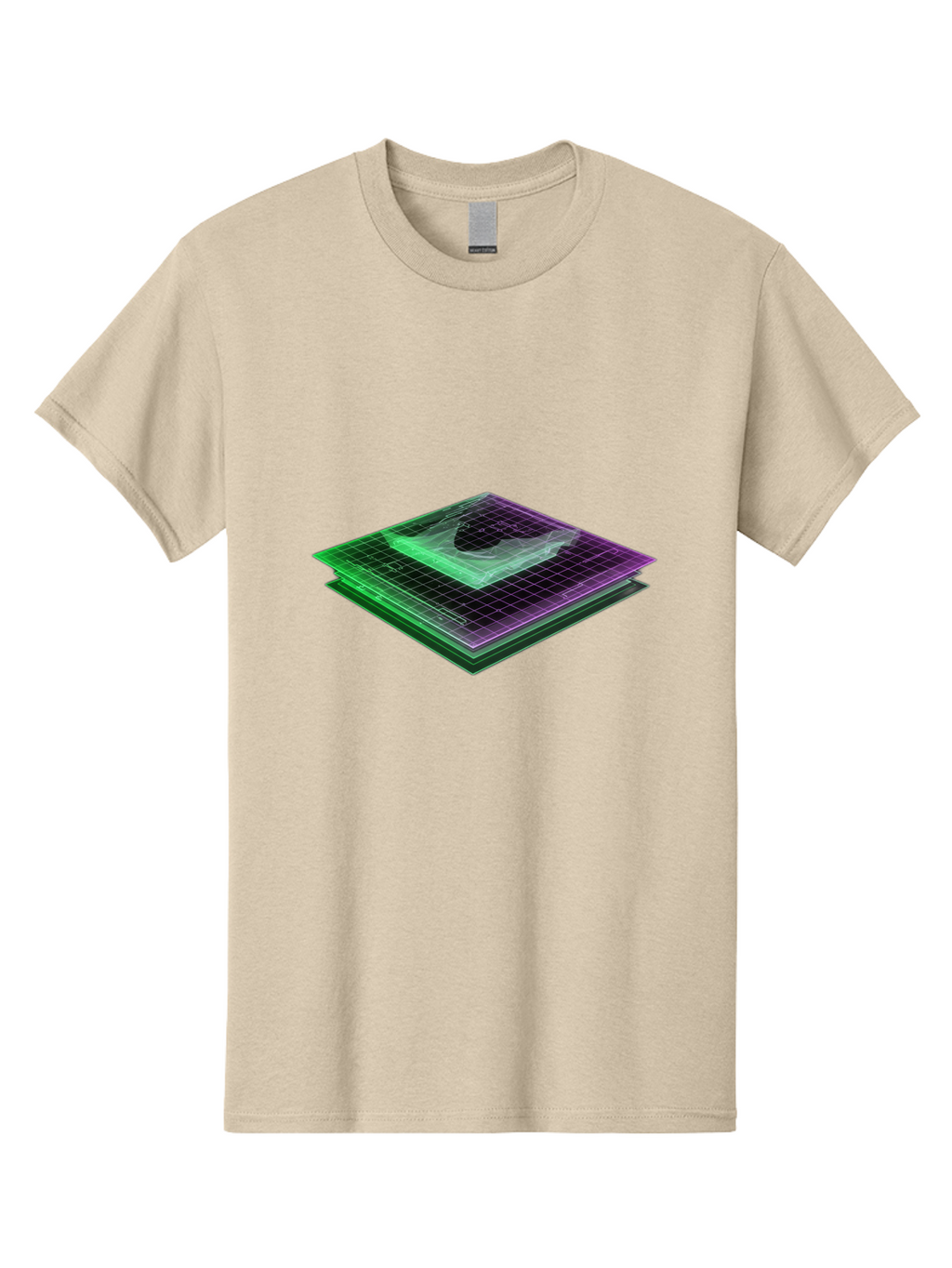 Layered-Grid Men'S Graphic Tee, 100% Cotton, Comfortable Casual Summer Wear, Machine Washable, 3D Grid, Layered Squares, Purple And Green Accents, Grid Pattern, Digital Art, Futuristic Design, Abstract Shapes, Modern Graphic, Layered Effect Baa917