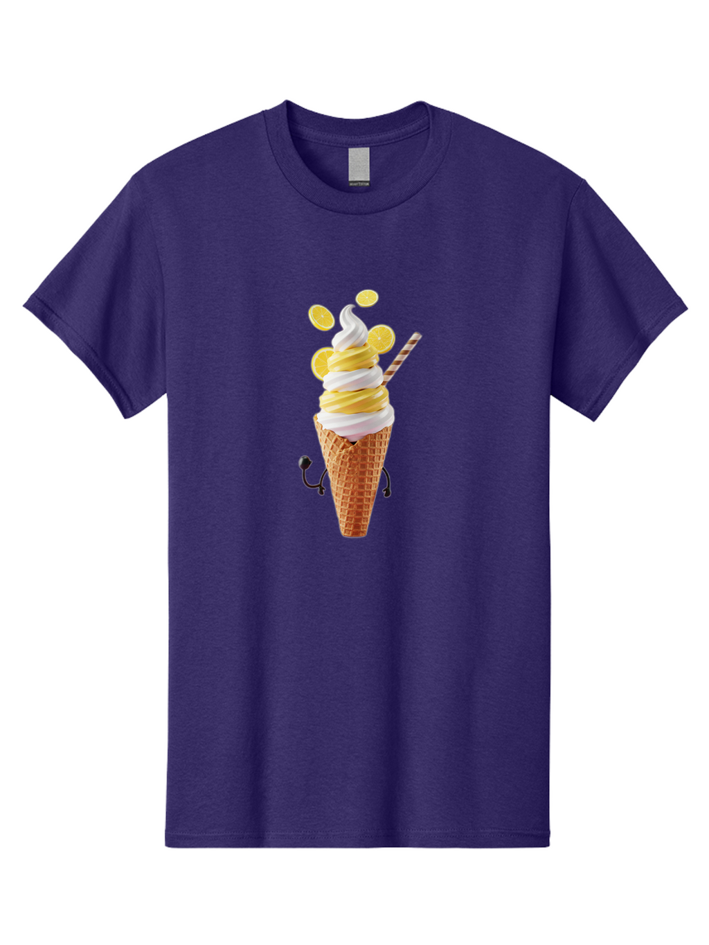 Lemon-Ice-Cream-Cone Men'S Graphic Tee, 100% Cotton, Comfortable Casual Summer Wear, Machine Washable, Lemon Ice Cream, Soft Serve Ice Cream, Waffle Cone, Citrus Flavor, Sweet Treat, Frozen Dessert, Summer Snack, Refreshing Dessert, Fun Food, Baa919