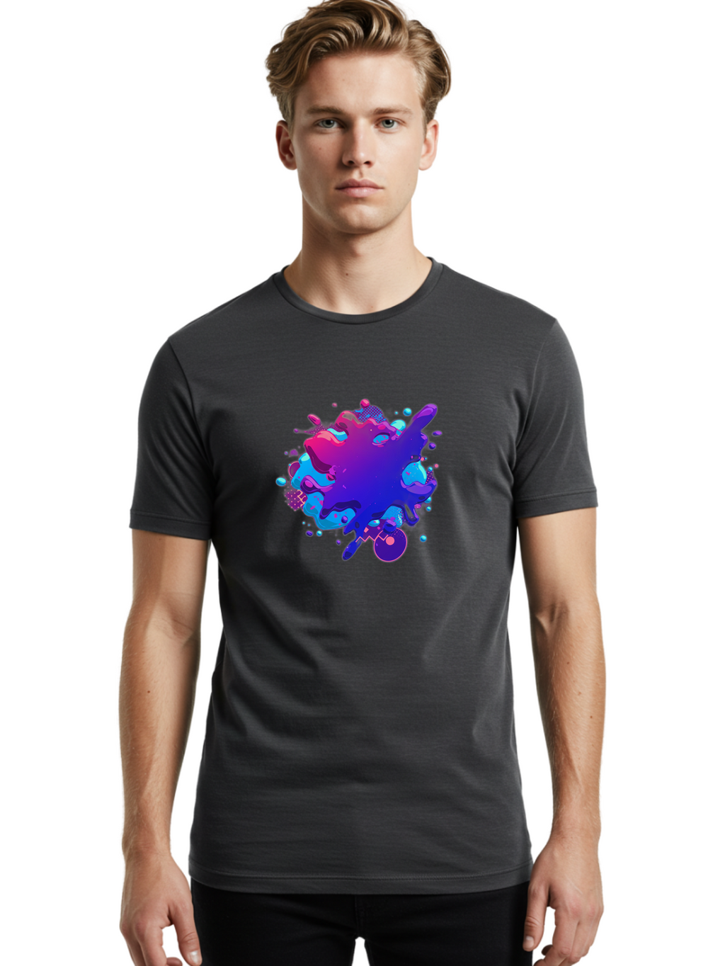 Liquid-Splash Men'S Graphic Tee, 100% Cotton, Comfortable Casual Summer Wear, Machine Washable, Purple Paint Splash, Vibrant Colors, Abstract Design, Fluid Art, Dynamic Shapes, Creative Expression, Colorful Splatter, Artistic Splash Baa923