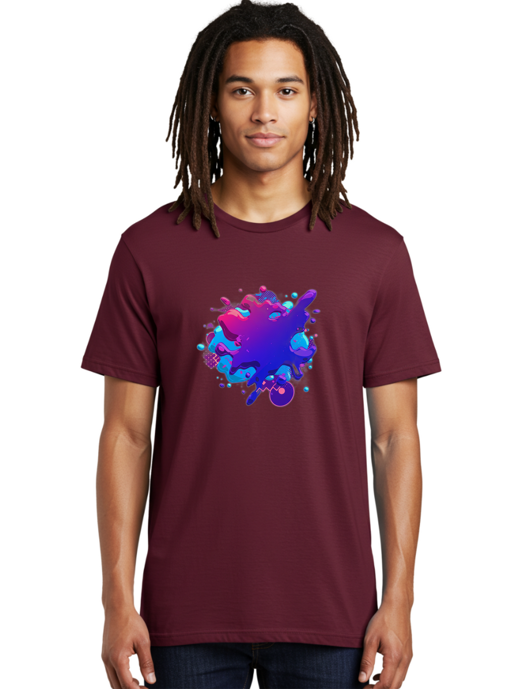Liquid-Splash Men'S Graphic Tee, 100% Cotton, Comfortable Casual Summer Wear, Machine Washable, Purple Paint Splash, Vibrant Colors, Abstract Design, Fluid Art, Dynamic Shapes, Creative Expression, Colorful Splatter, Artistic Splash Baa923